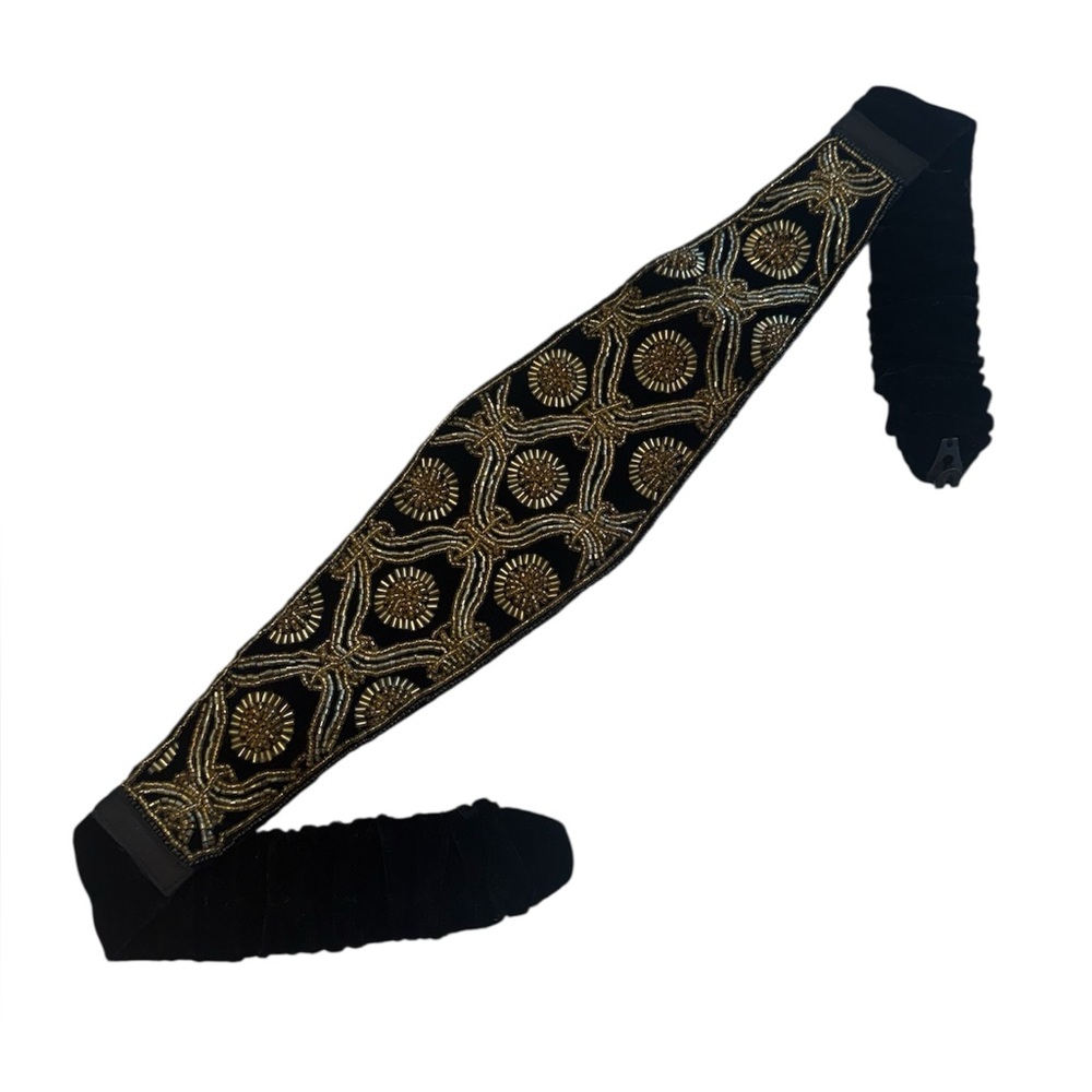 Vintage Carla Marchi Beaded Evening Black/Gold Waist Belt OS